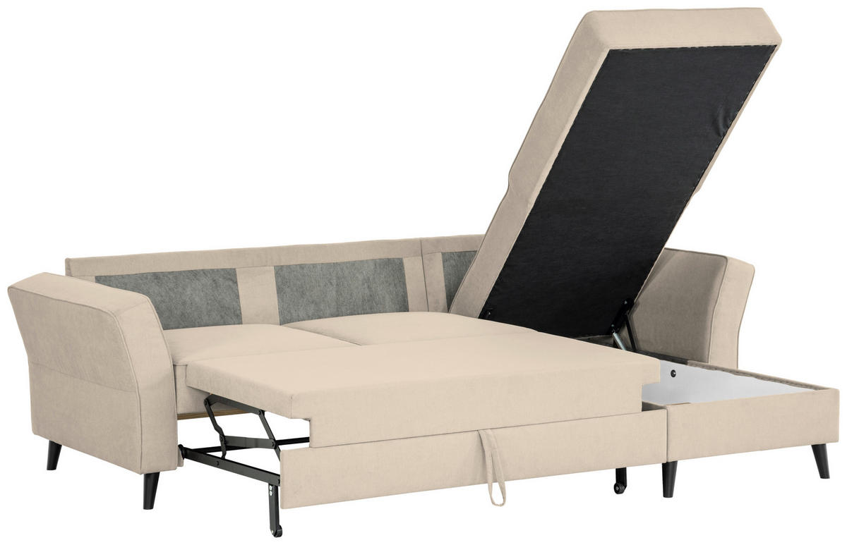 ECKSOFA in Velours Beige  - Beige/Schwarz, Konventionell, Holz/Textil (244/159cm) - Carryhome