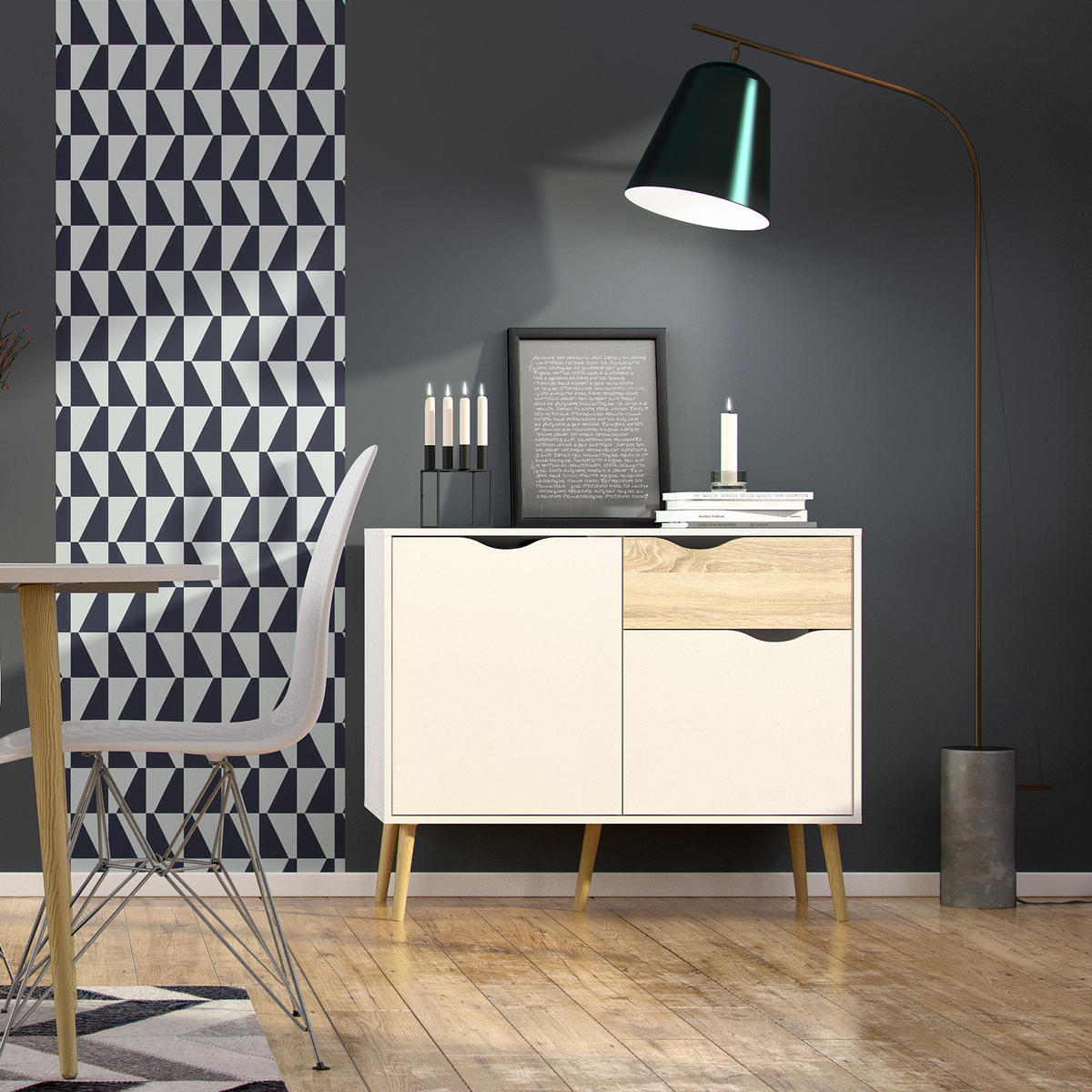 SIDEBOARD 98,7/81,7/39,1 cm  - vit/ekfärgad, Design, trämaterial/trä (98,7/81,7/39,1cm) - Hom`in