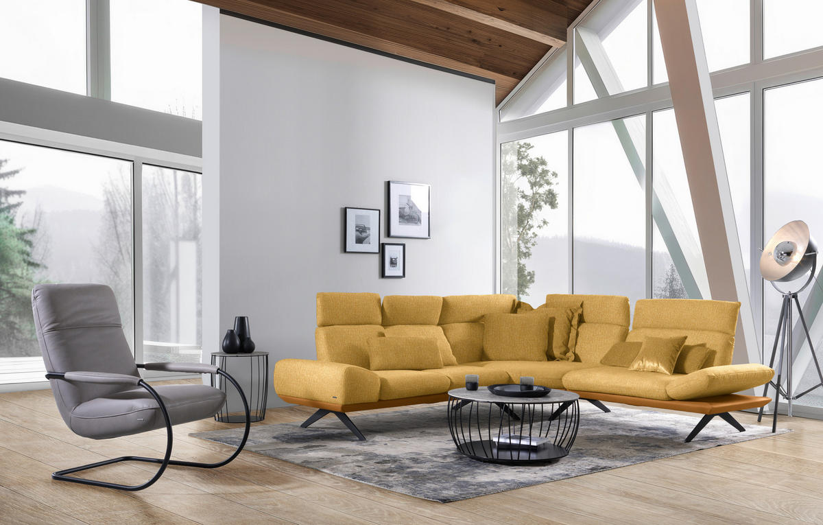 ECKSOFA  in Chenille, Flachgewebe Gelb  270/239 cm  - Gelb/Schwarz, Design, Textil/Metall (270/239cm) - Koinor