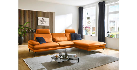 ECKSOFA in Echtleder Orange 308/195 cm - Schwarz/Orange, Design, Leder/Metall (308/195cm) - Dieter Knoll