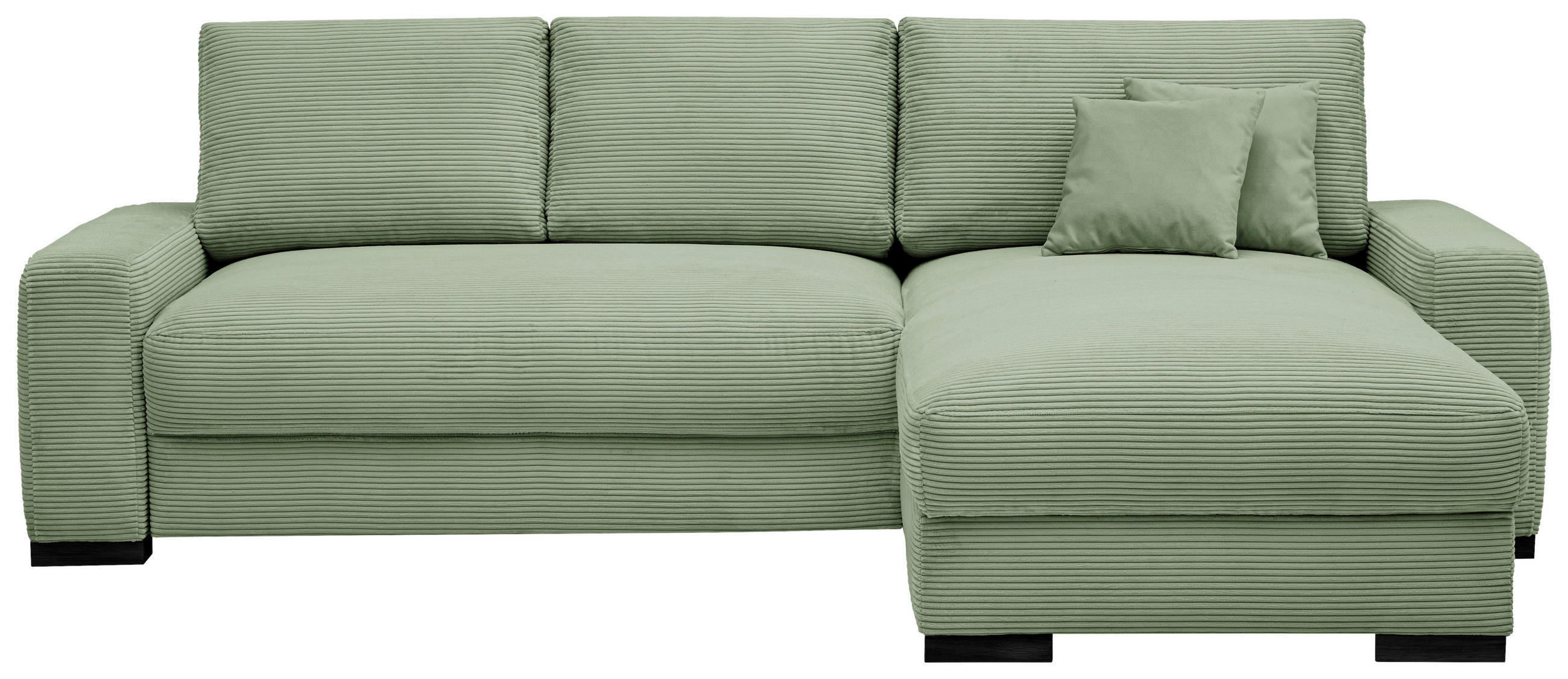 ECKSOFA in Cord Mintgrün  - Schwarz/Mintgrün, Design, Holz/Textil (264/184cm) - Stylife