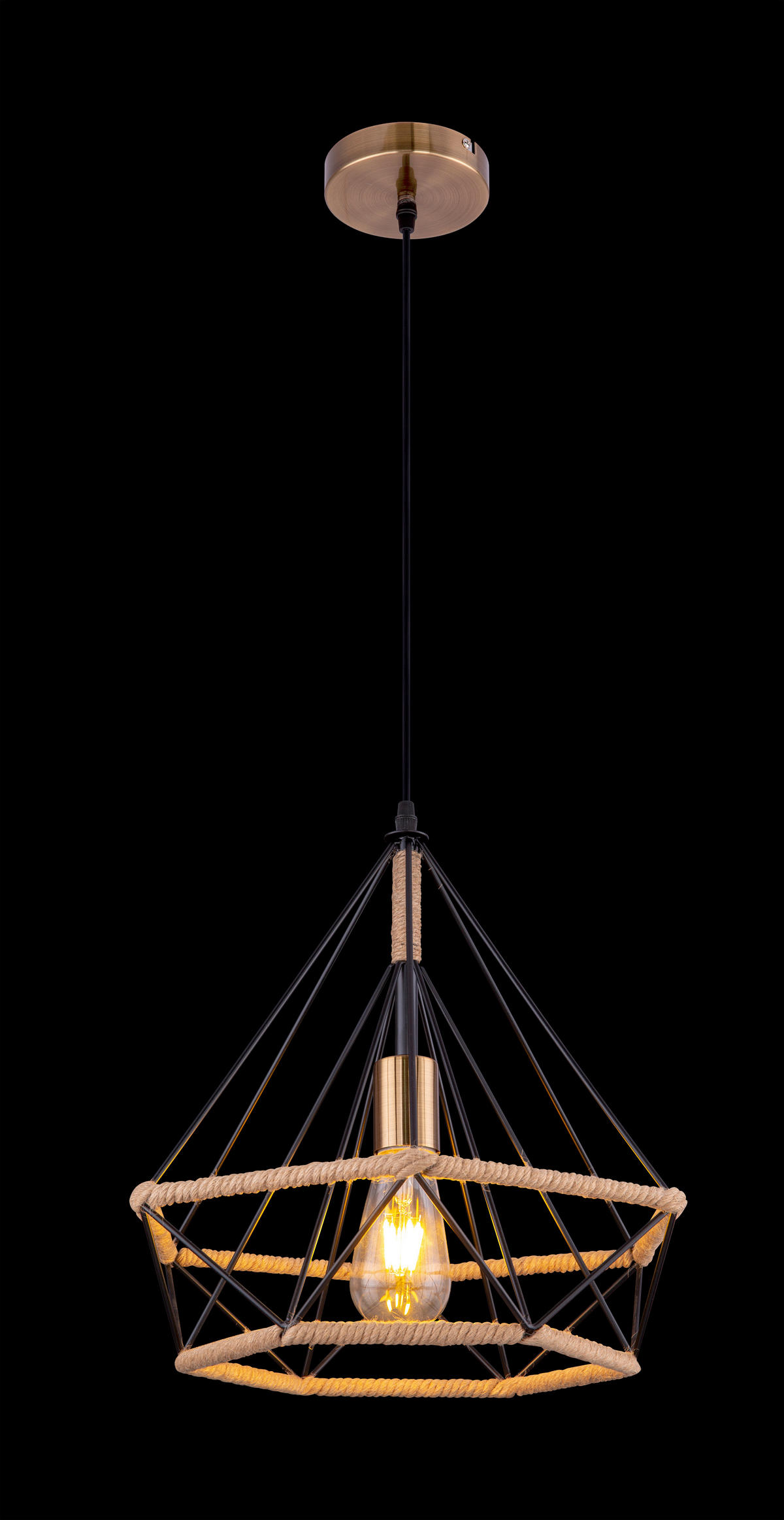 ZÁVĚSNÉ SVÍTIDLO, 38/150 cm  - černá/přírodní barvy, Lifestyle, kov/přírodní materiály (38/150cm)