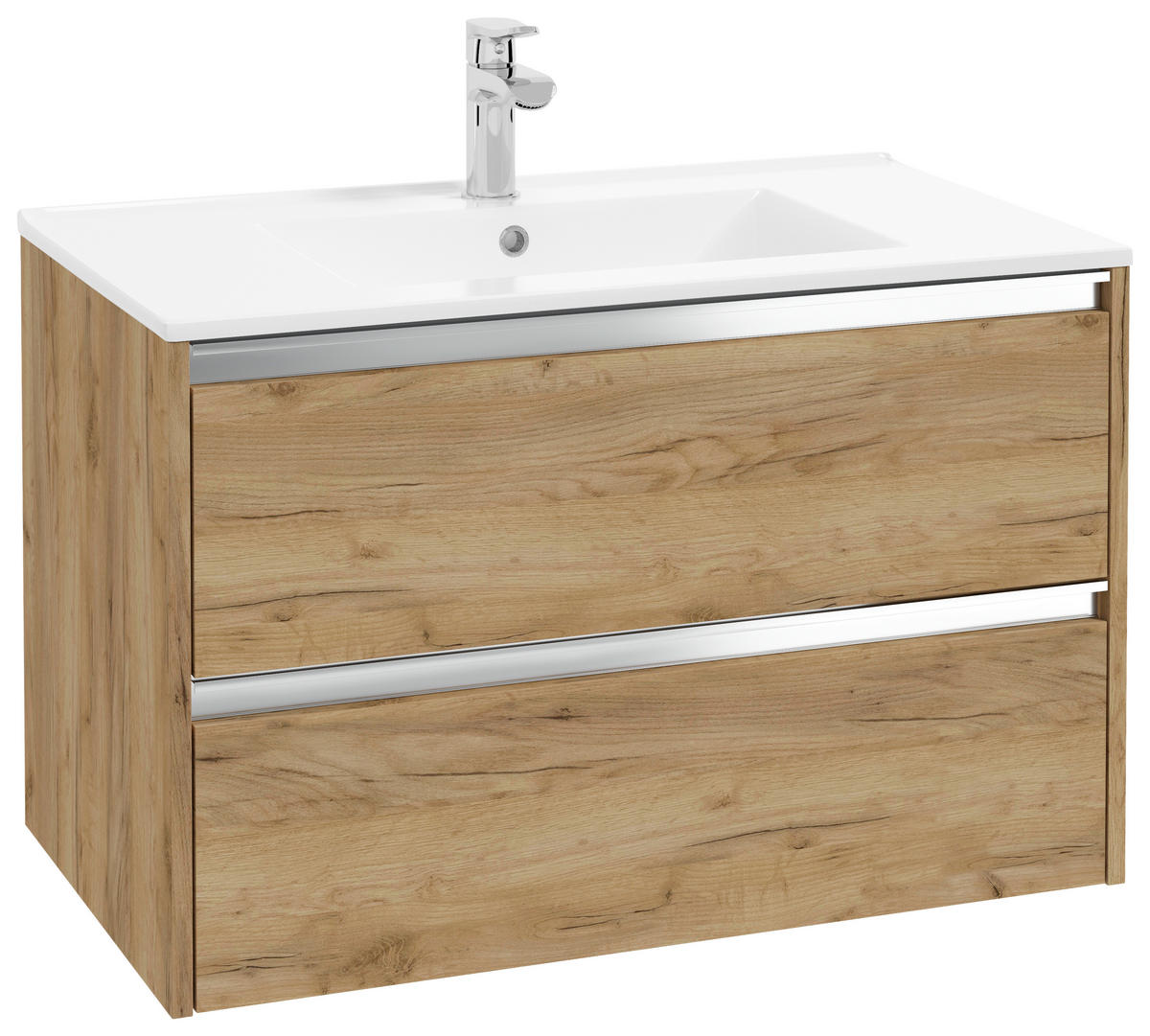 UMIVAL. ENOTA Z UMIVALNIKOM  - barve nerjavečega jekla/barve hrasta, Moderno, kovina/leseni material (80cm) - MID.YOU