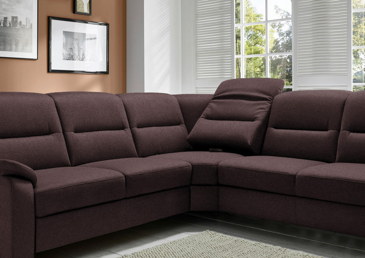 ECKSOFA in Mikrofaser Dunkelbraun  245/303 cm  - Dunkelbraun/Schwarz, KONVENTIONELL, Holz/Textil (245/303cm) - Beldomo Comfort