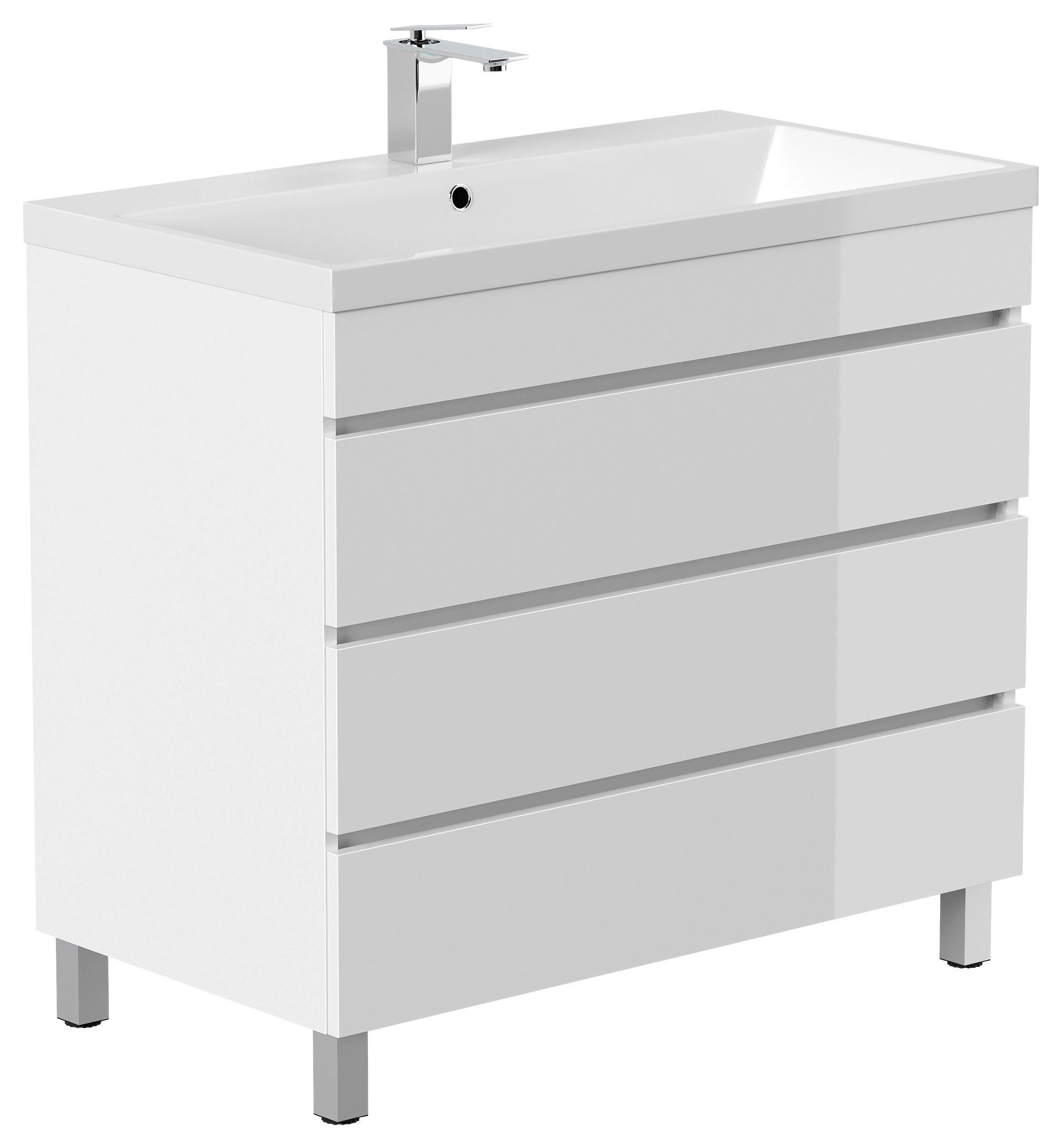 WASCHTISCHKOMBI 90 cm  - Weiß Hochglanz/Weiß, Basics, Holzwerkstoff/Stein (90cm) - MID.YOU