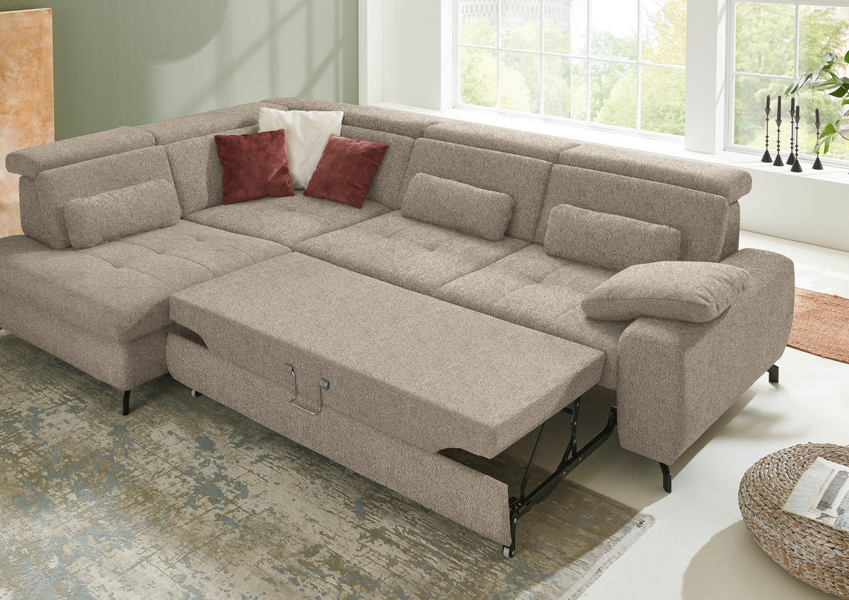 ECKSOFA in Chenille Hellbraun  - Hellbraun/Schwarz, Design, Textil/Metall (220/310cm) - Beldomo Style