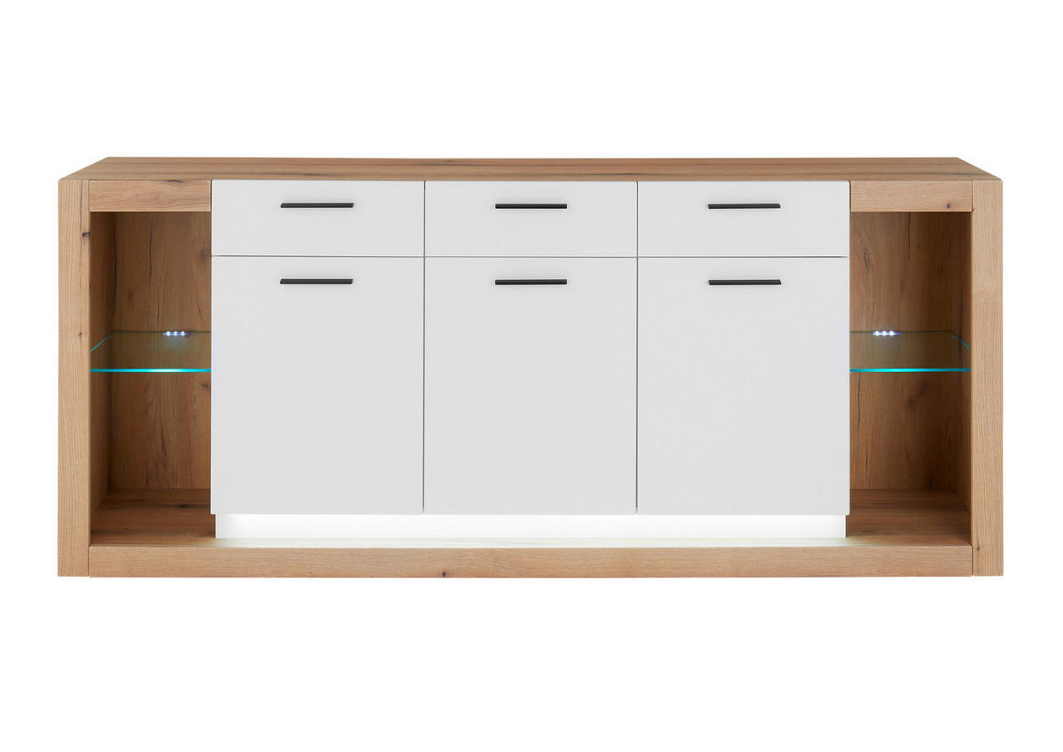 SIDEBOARD  198/83/43 cm 3 Schublade(n)  - Eichefarben/Schwarz, Design, Glas/Holzwerkstoff (198/83/43cm) - MID.YOU