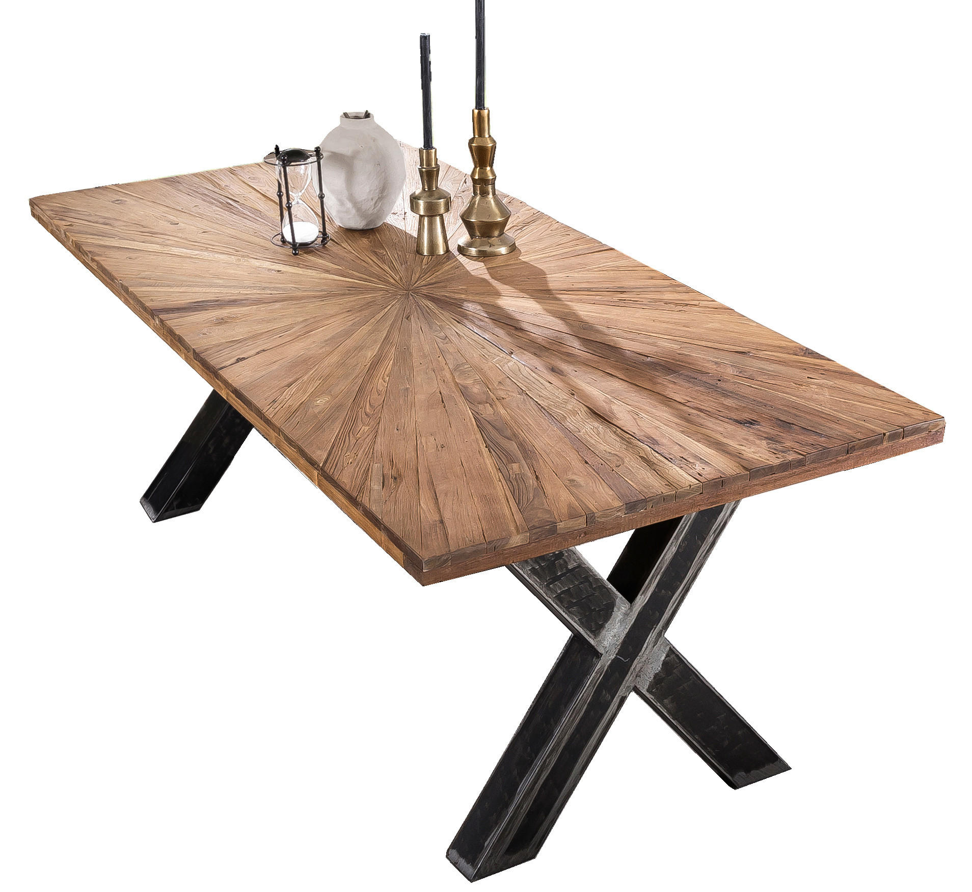 ESSTISCH 180/100/76 cm Echtholz  Holz, Metall rechteckig Naturfarben, Schwarz  - Schwarz/Naturfarben, MODERN, Holz/Metall (180/100/76cm) - MID.YOU