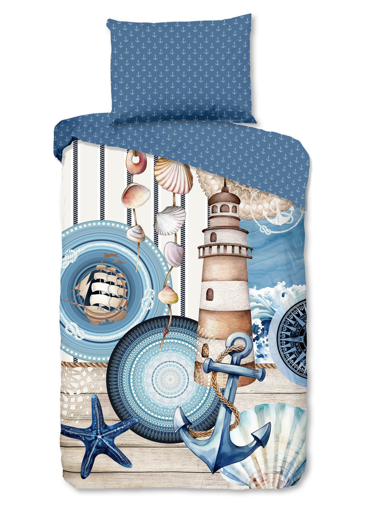 BETTWÄSCHE HIP Satin 140/200 cm  - Blau/Ecru, Design, Textil (140/200cm)