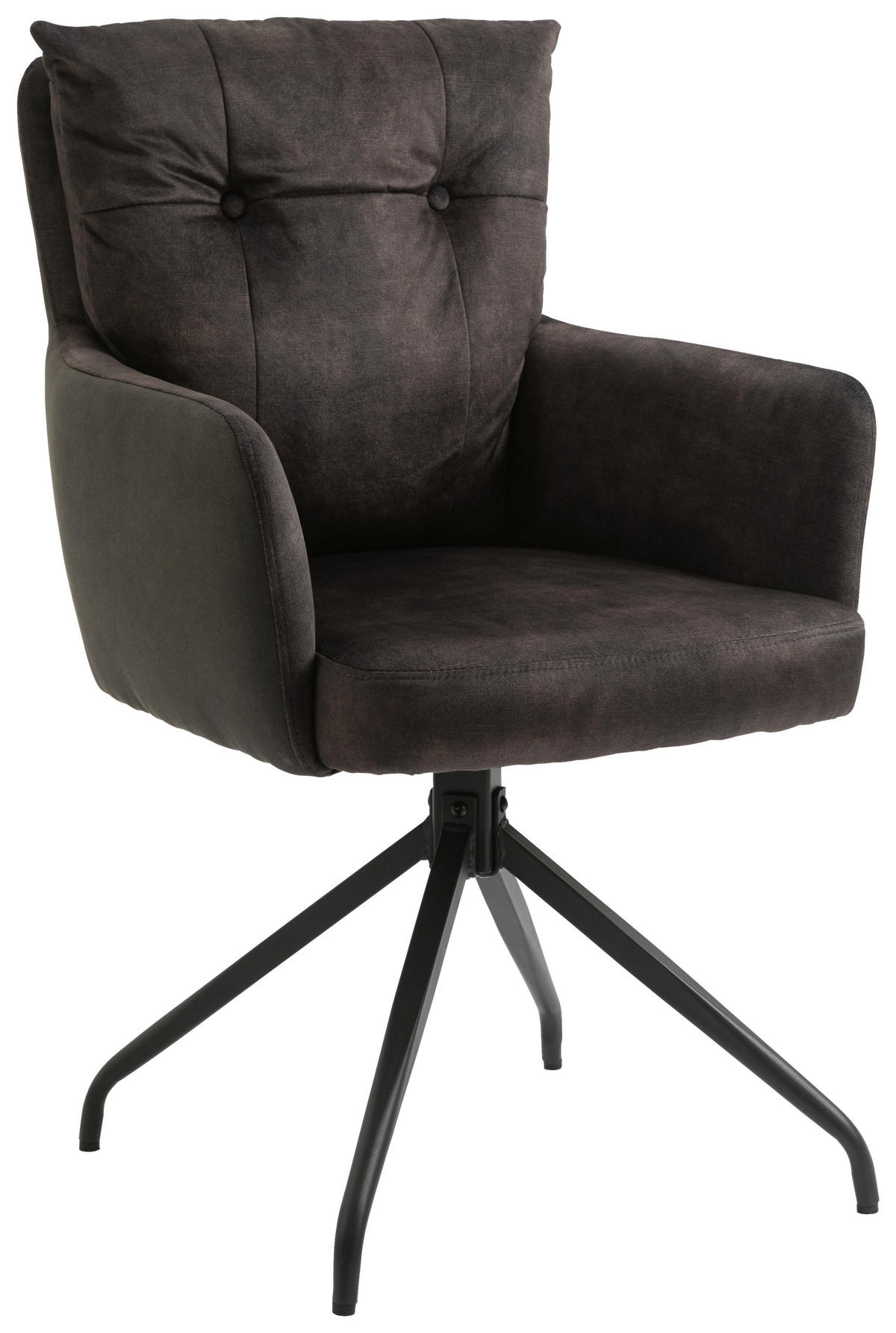 ARMLEHNSTUHL  Sitzfläche 180° drehbar, automatische Rückholfunktion gesteppt  - Dunkelbraun/Schwarz, Design, Textil/Metall (60/92/67cm) - Livetastic
