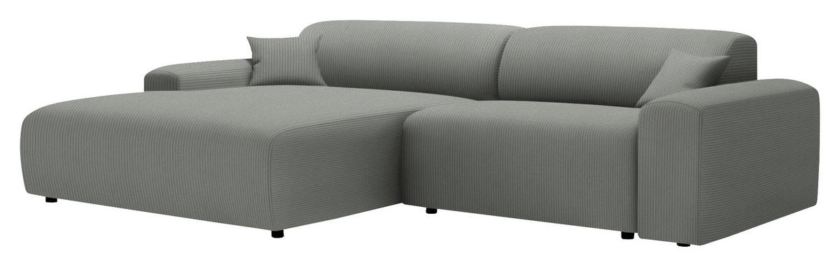 ECKSOFA in Velours, Feincord Hellgrau  178/292 cm  - Hellgrau/Schwarz, Design, Kunststoff/Textil (178/292cm) - home24