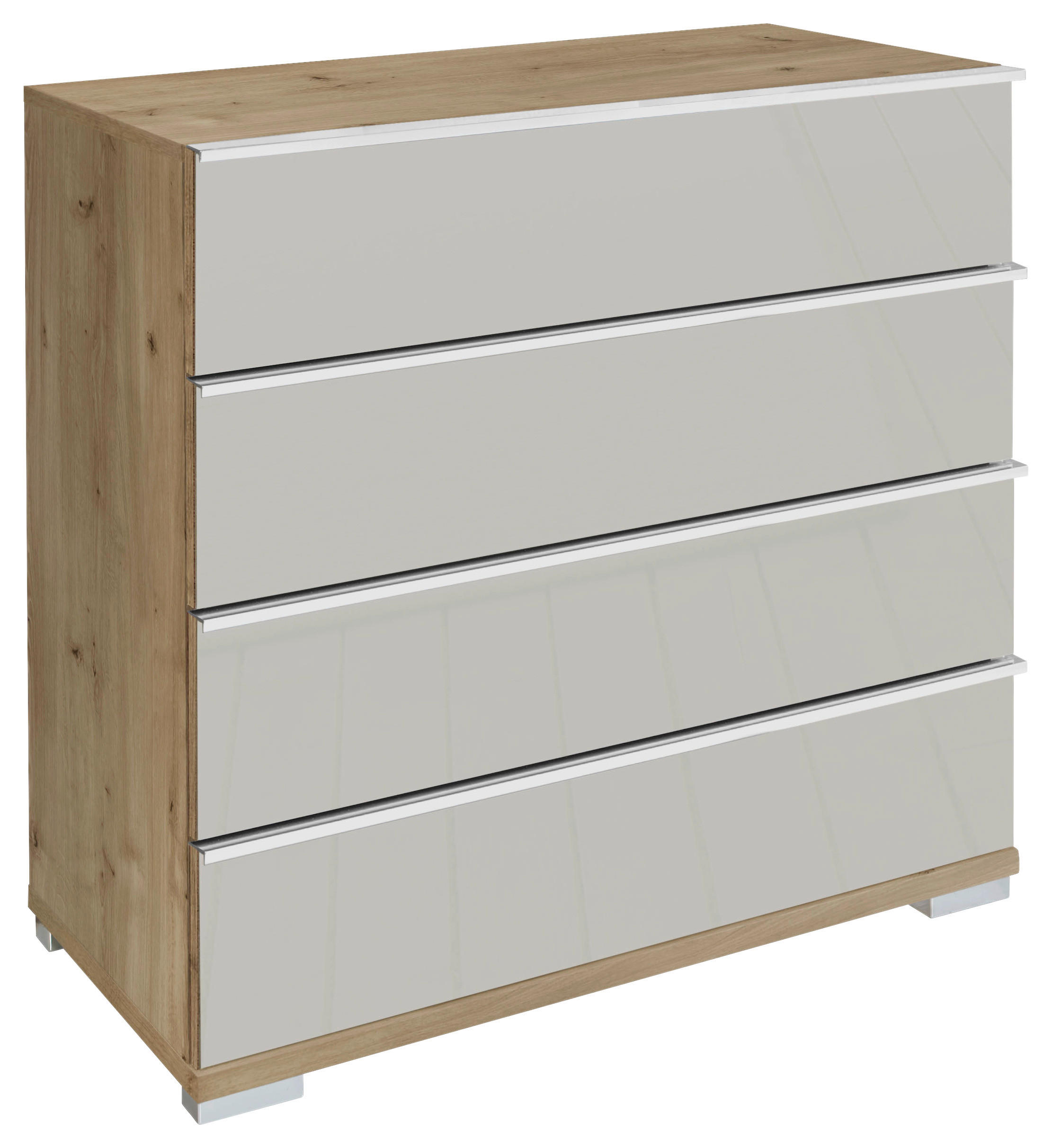 KOMMODE , 75/82/42 cm, 4 Schublade(n)  - Chromfarben/Eiche Bianco, Basics, Glas/Holzwerkstoff (75/82/42cm) - Venda