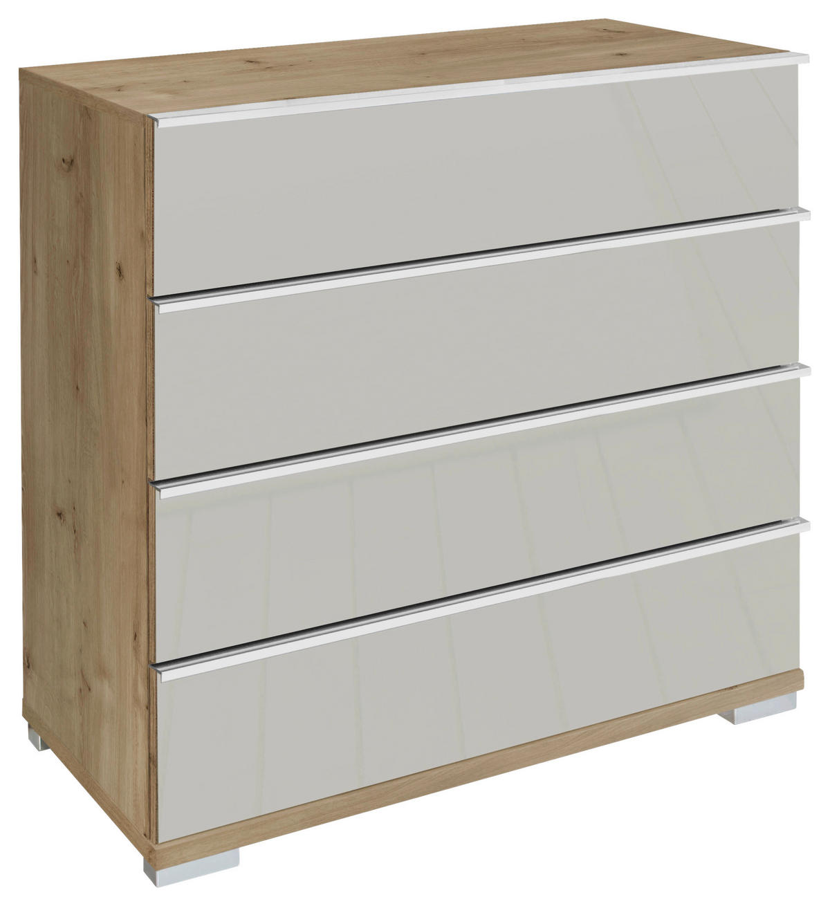 KOMMODE , 75/82/42 cm, 4 Schublade(n)  - Chromfarben/Eiche Bianco, Basics, Glas/Holzwerkstoff (75/82/42cm) - Venda