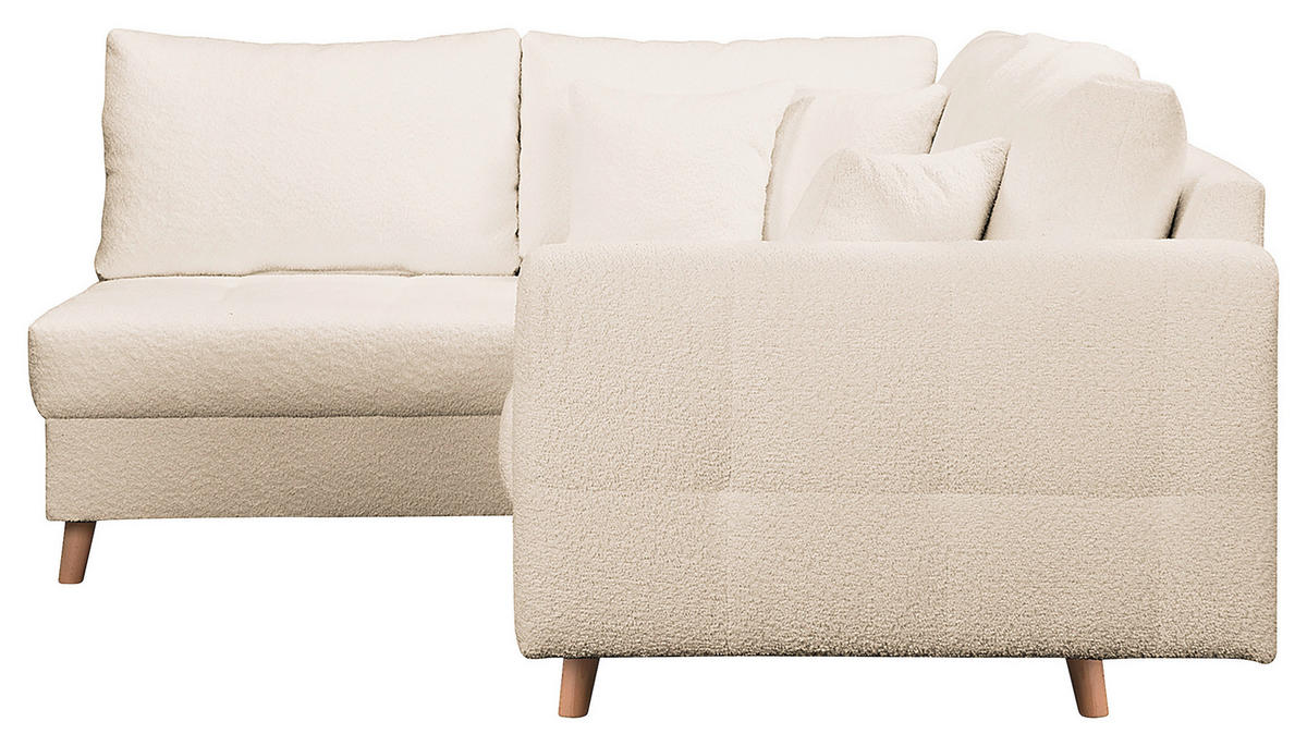 ECKSOFA Bouclé Weiss  - Weiss/Naturfarben, Design, Holz/Textil (161/231cm) - Livetastic