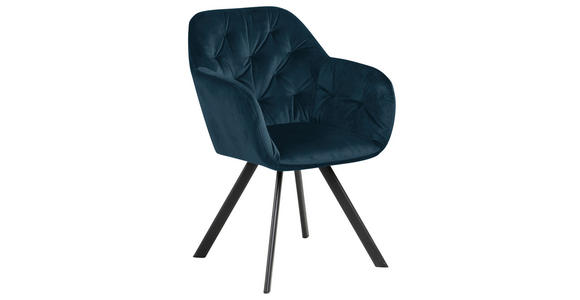 ARMLEHNSTUHL (DREHBAR)  Stoffauswahl, Typenauswahl, automatische Rückholfunktion Samt  - Blau/Schwarz, Design, Textil/Metall (57,5/81,5/61,5cm) - Carryhome