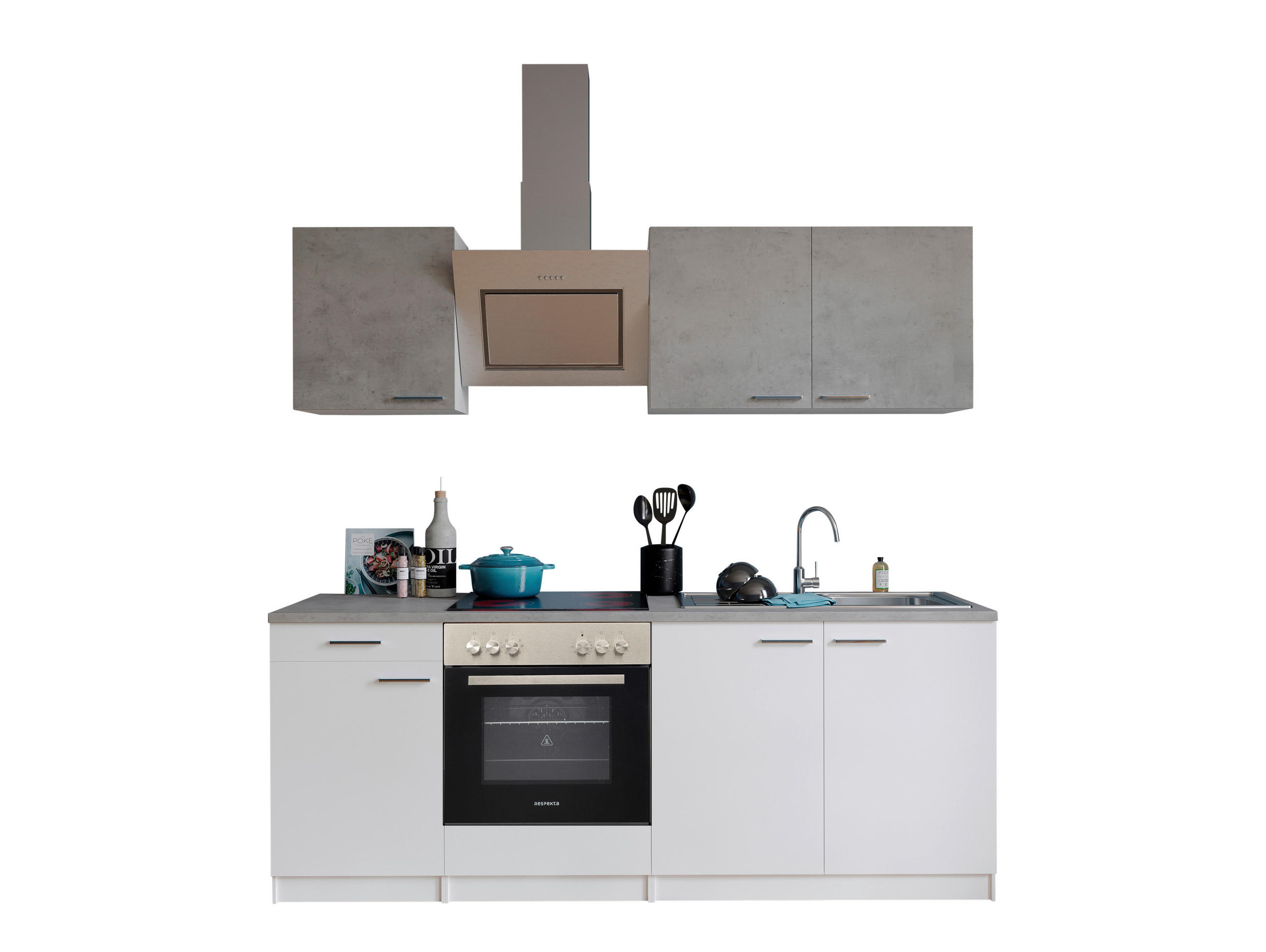 KÜCHENBLOCK 210 cm   in Grau, Weiß  - Edelstahlfarben/Graphitfarben, Basics, Holzwerkstoff/Metall (210cm) - Respekta