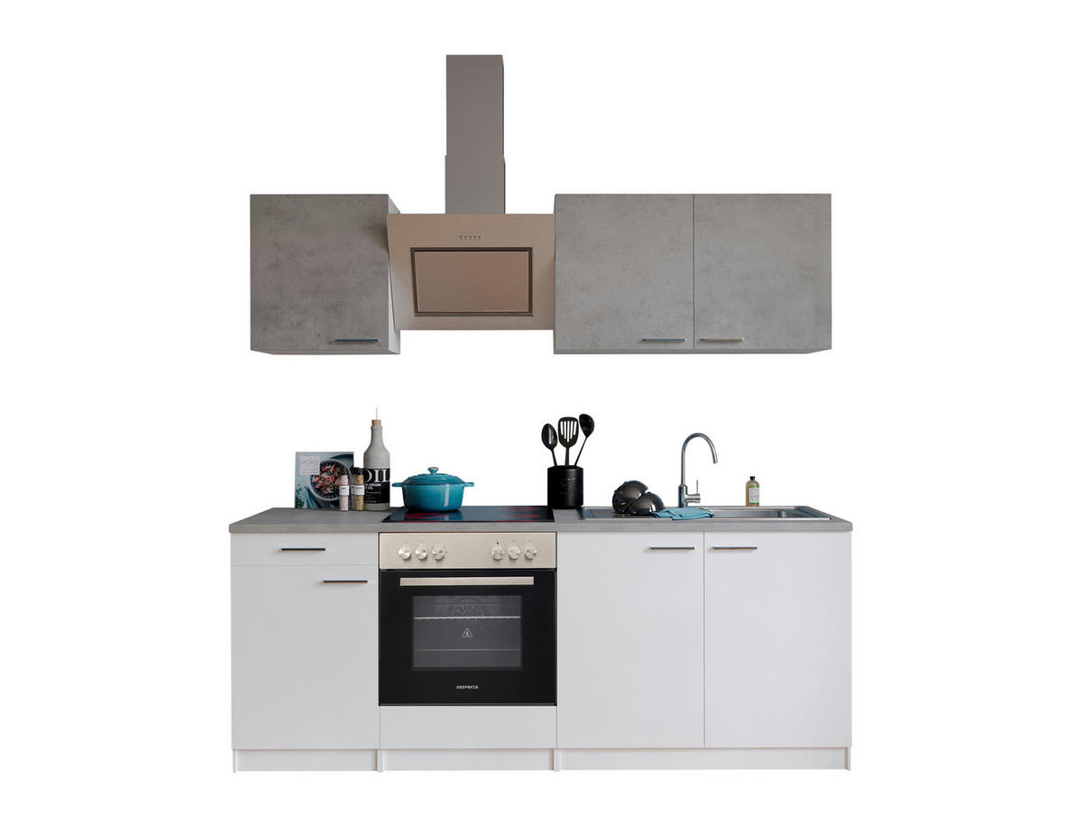 KÜCHENBLOCK 210 cm   in Grau, Weiß  - Edelstahlfarben/Graphitfarben, Basics, Holzwerkstoff/Metall (210cm) - Respekta