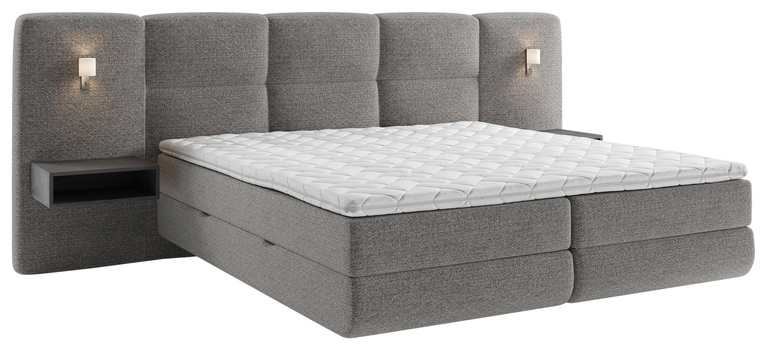 BOXSPRINGBETT 160/200 cm,  in Anthrazit, Beleuchtung, Bettkasten, Topper, Matratzen, H3 = fest  - Anthrazit/Schwarz, Basics, Holz/Holzwerkstoff (160/200cm) - Esposa