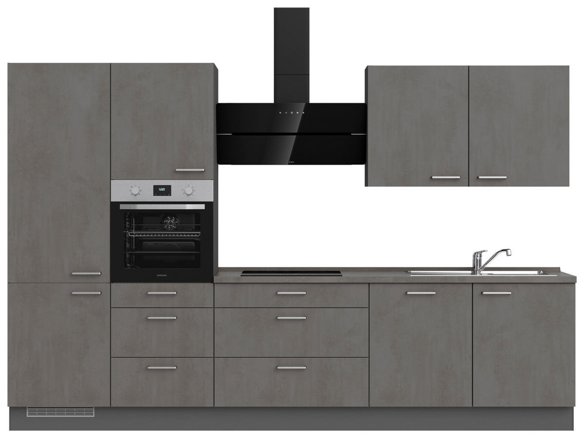 KÜCHENBLOCK 330 cm   in Schieferfarben  - Schieferfarben/Edelstahlfarben, MODERN, Holzwerkstoff/Metall (330cm) - Nobilia