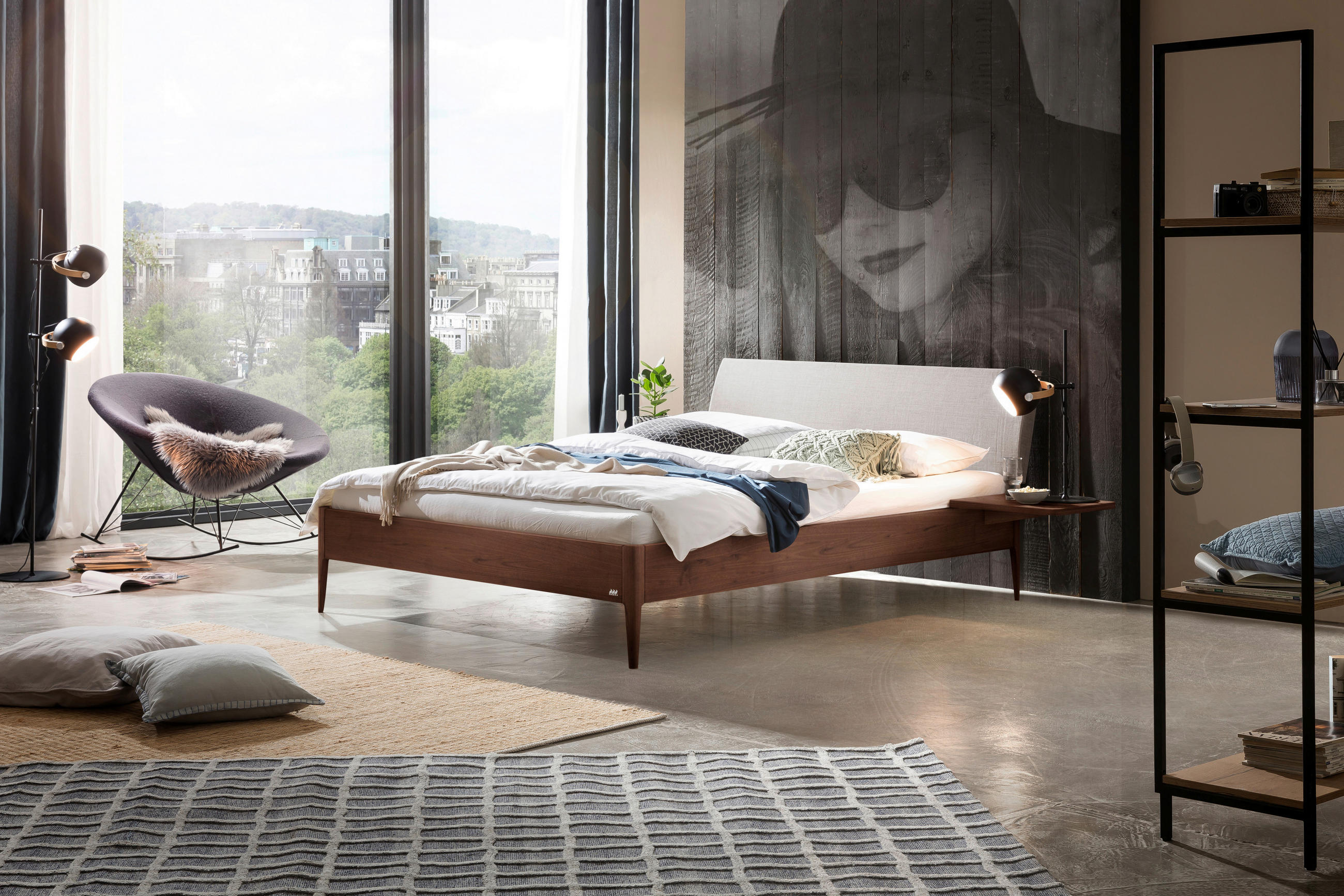 BETT 140/200 cm  in Nussbaumfarben, Hellgrau   - Nussbaumfarben/Hellgrau, Konventionell, Holz/Textil (140/200cm) - Hasena
