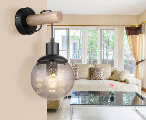 VÄGGLAMPA 15/18/30 cm   - klar/naturfärgad, Natur, trä/glas (15/18/30cm) - Globo