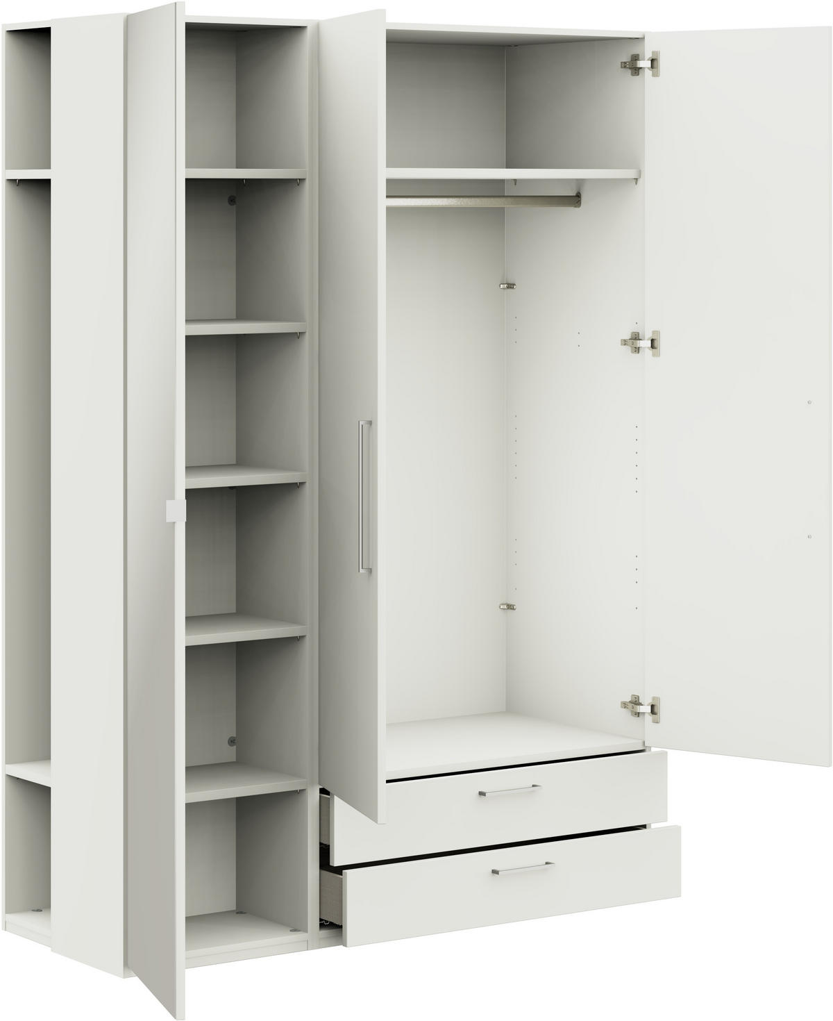 KLEIDERSCHRANK in Weiss  - Weiss/Edelstahlfarben, Design, Glas/Holzwerkstoff (152,6/213,6/59,3cm) - Cantus