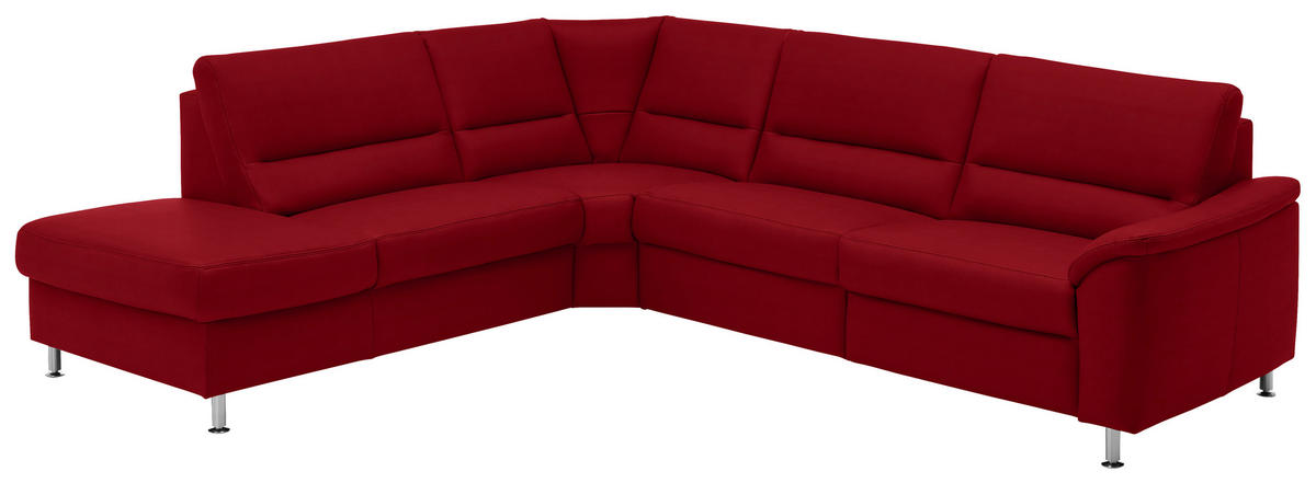 ECKSOFA in Echtleder Rot  - Rot/Alufarben, Basics, Leder/Metall (249/290cm) - Beldomo Premium
