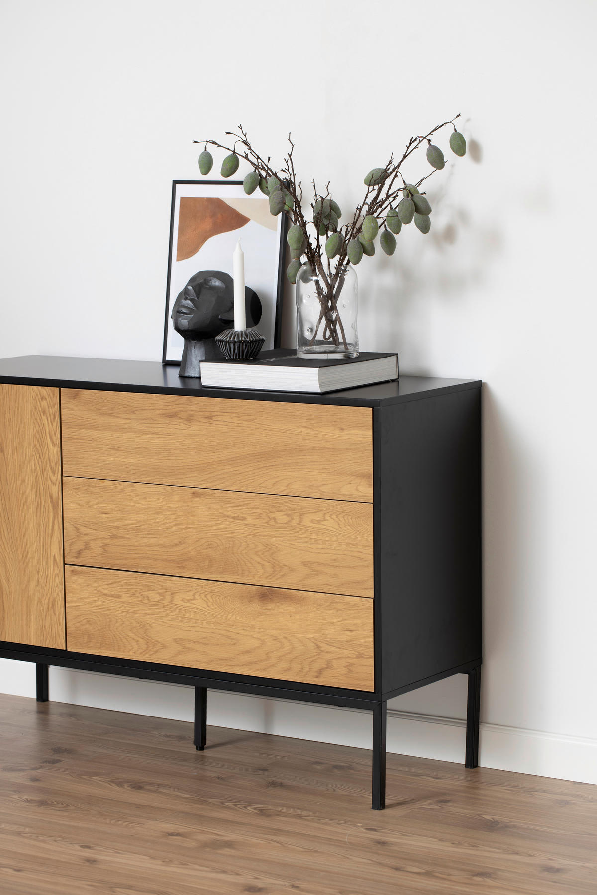 BYRÅ 120/82/40 cm  - skogsek/svart, Modern, metall/trämaterial (120/82/40cm) - Best Price