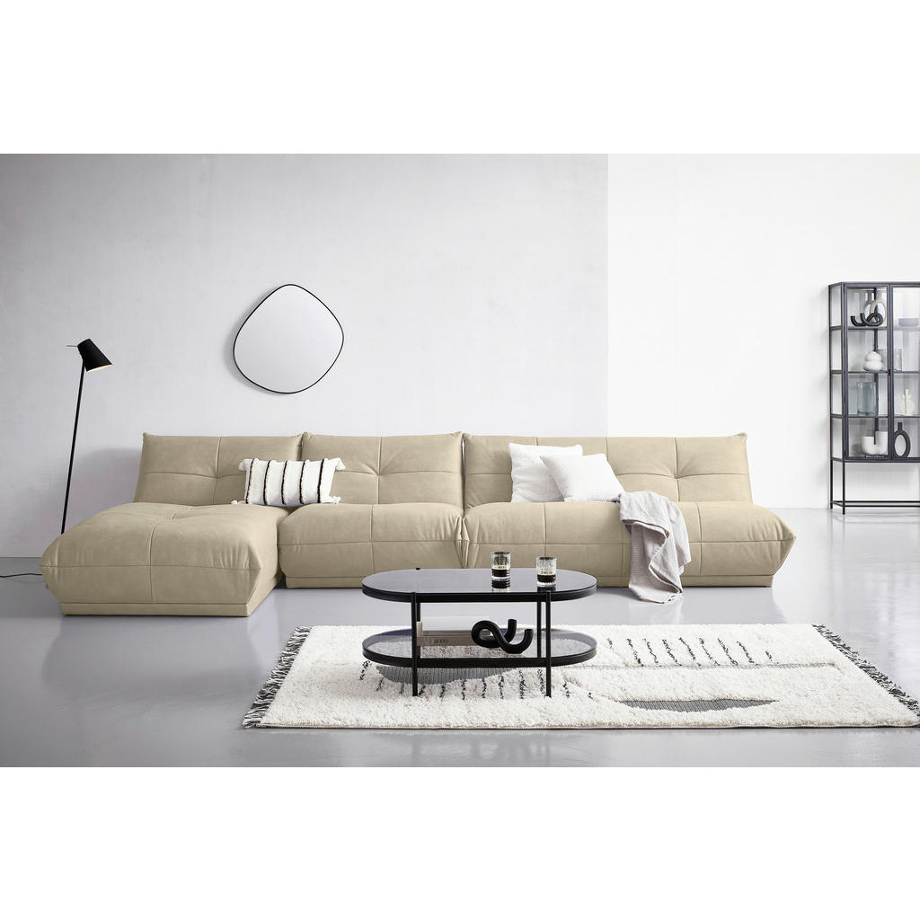 Thumbnail - Livetastic Ecksofa, Creme, Textil, 8-Sitzer, Ottomane links, L-Form, einzeln stellbar, 390x185 cm, Made in EU, Rücken ec...