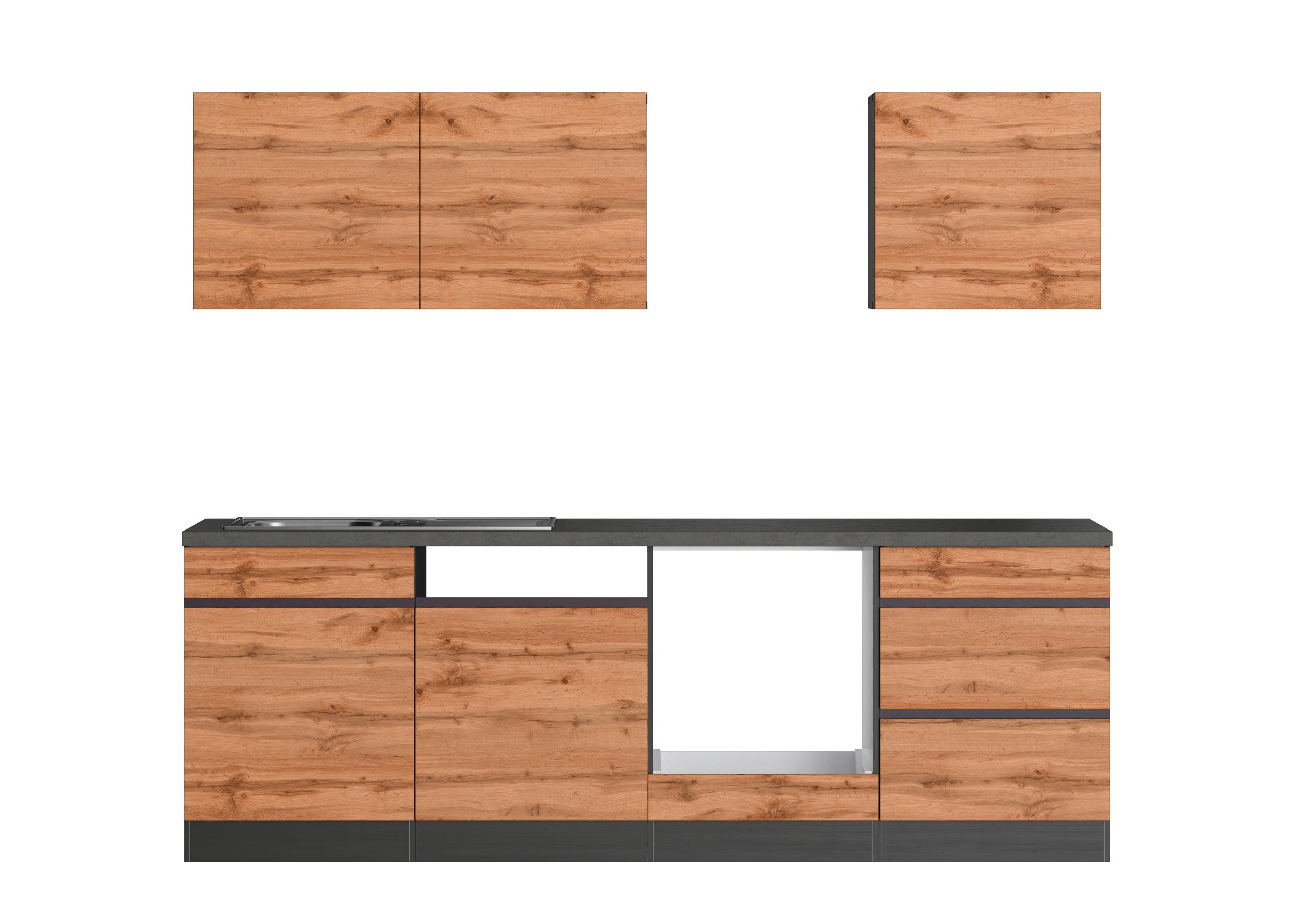 KÜCHENLEERBLOCK 240 cm in Graphitfarben, Eiche Wotan - Eiche Wotan/Graphitfarben, Design, Holzwerkstoff (240cm) - Held