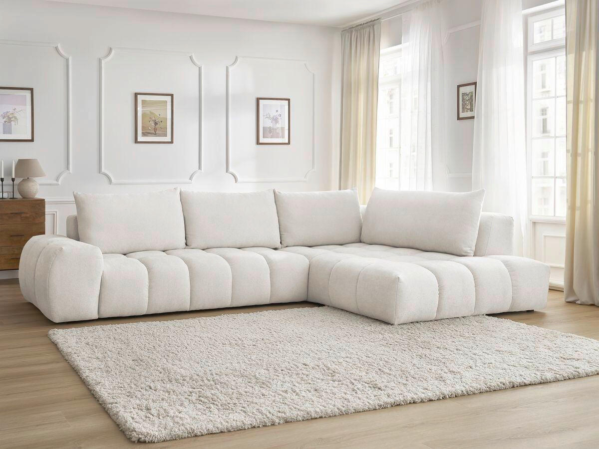 ECKSOFA Ottomane rechts  EVEREST Weiß Struktur  - Schwarz/Weiß, MODERN, Kunststoff/Textil (352/210cm) - Livetastic