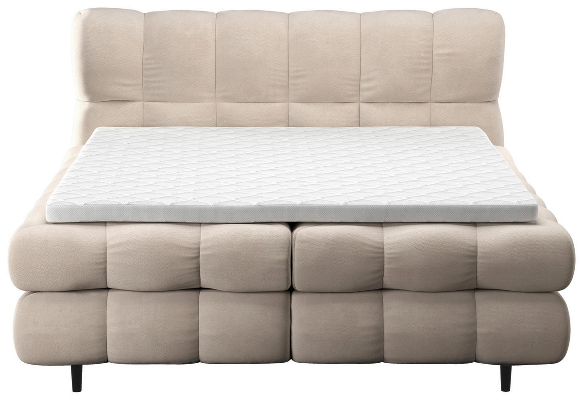 BOXBETT 200/200 cm,  in Creme, gepolstertes Kopfteil, Bettkasten, Topper, H3 + H3 = fest  - Creme/Schwarz, Design, Textil/Metall (200/200cm) - Ti'me