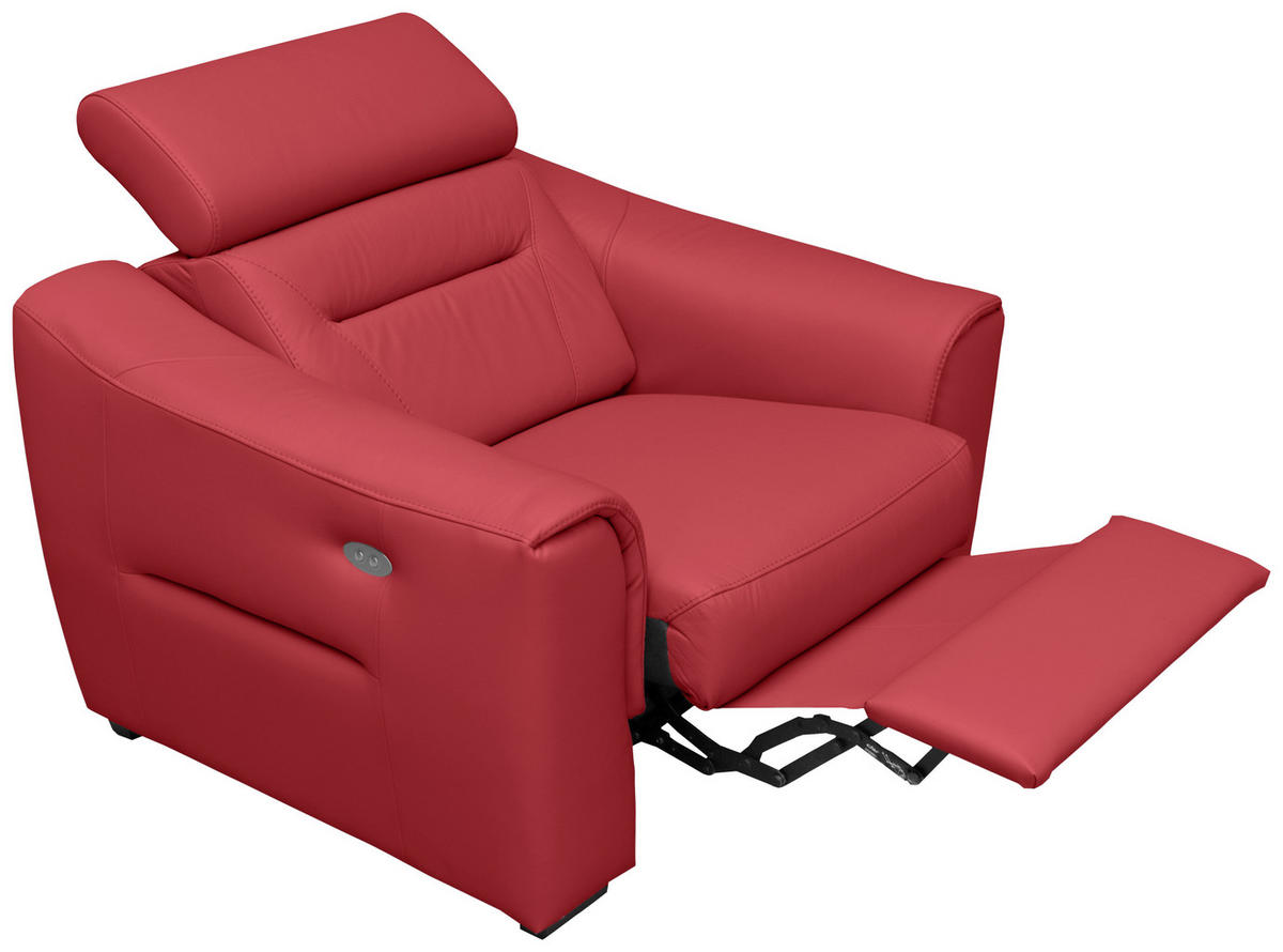 RELAXSESSEL in Textil, Leder Rot  - Wengefarben/Rot, Design, Leder/Holz (100/104/102cm) - Celina Home