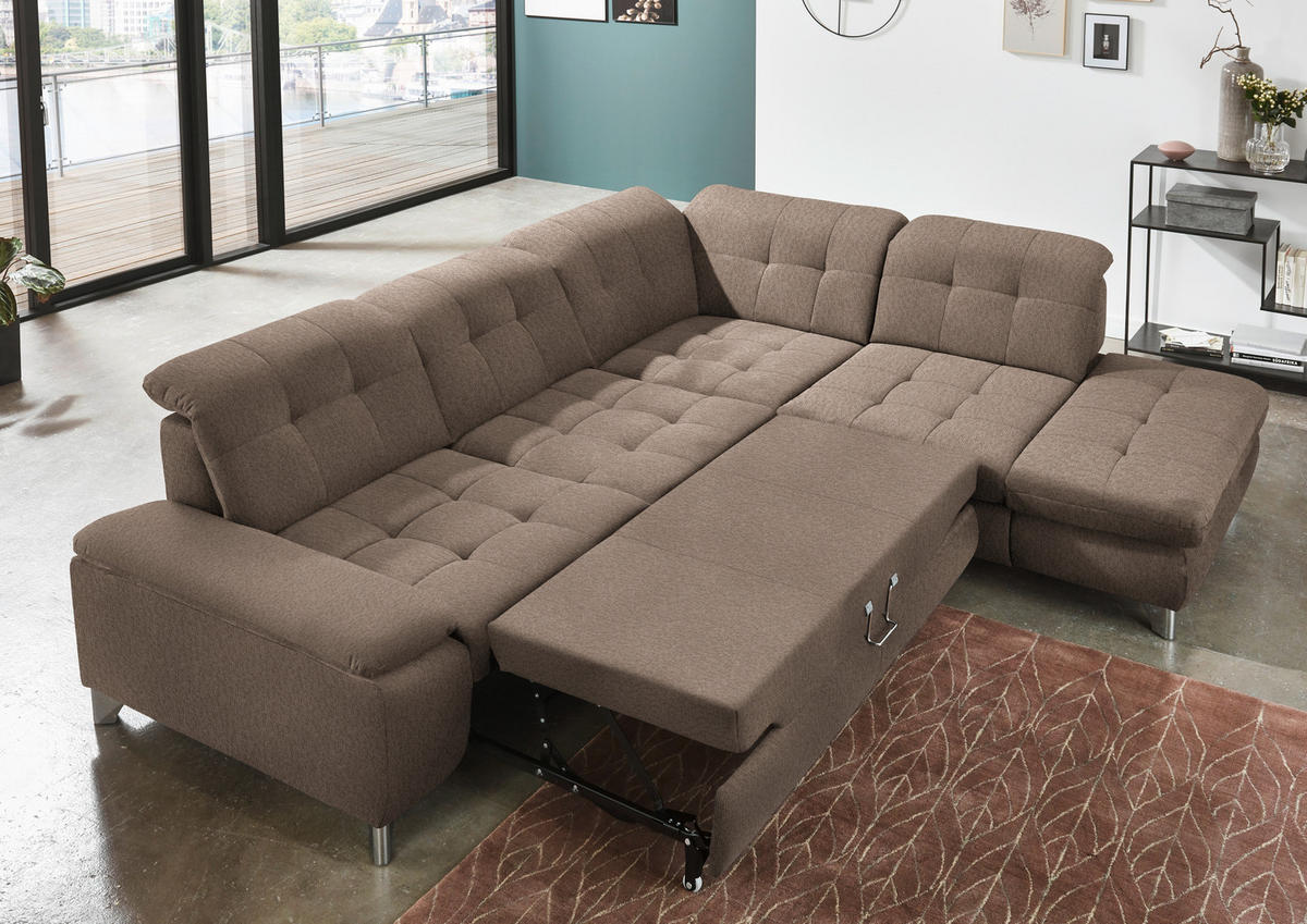 ECKSOFA in Chenille Hellbraun  - Chromfarben/Hellbraun, Design, Textil/Metall (310/260cm) - Beldomo Speed