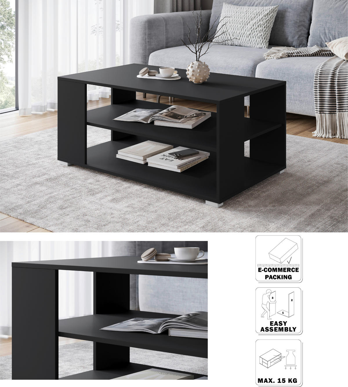 COUCHTISCH in Holzwerkstoff  - Schwarz/Grau, Trend, Holzwerkstoff/Kunststoff (100/45/60cm) - Livetastic