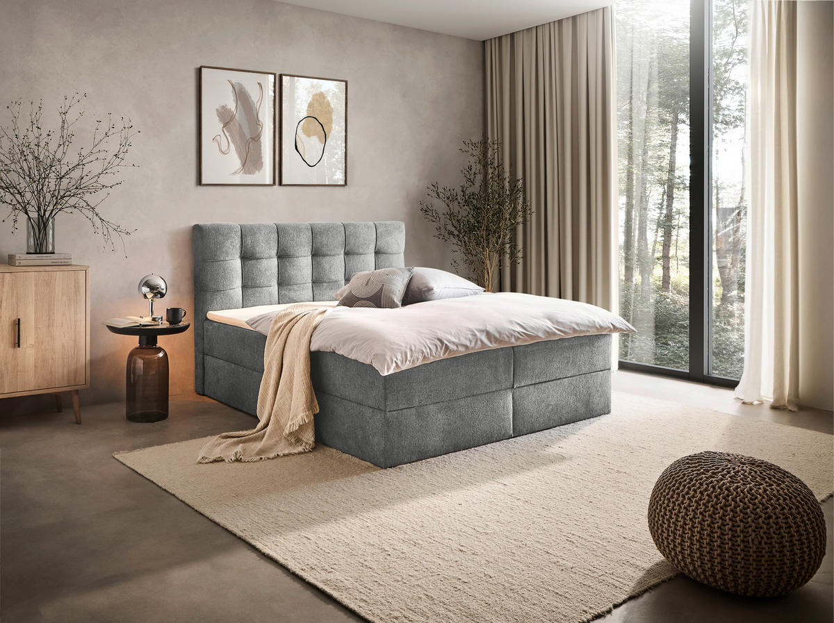 AMERICKÁ POSTEĽ, 180/200 cm, sivá - čierna/sivá, Konventionell, textil/plast (180/200cm) - Boxxx
