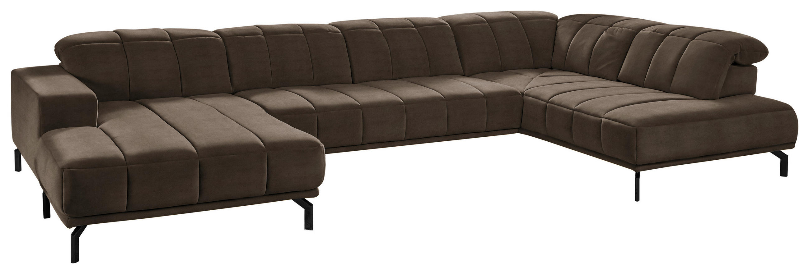 WOHNLANDSCHAFT in Velours Braun  - Schwarz/Braun, Design, Textil/Metall (195/383/219cm) - Beldomo Style