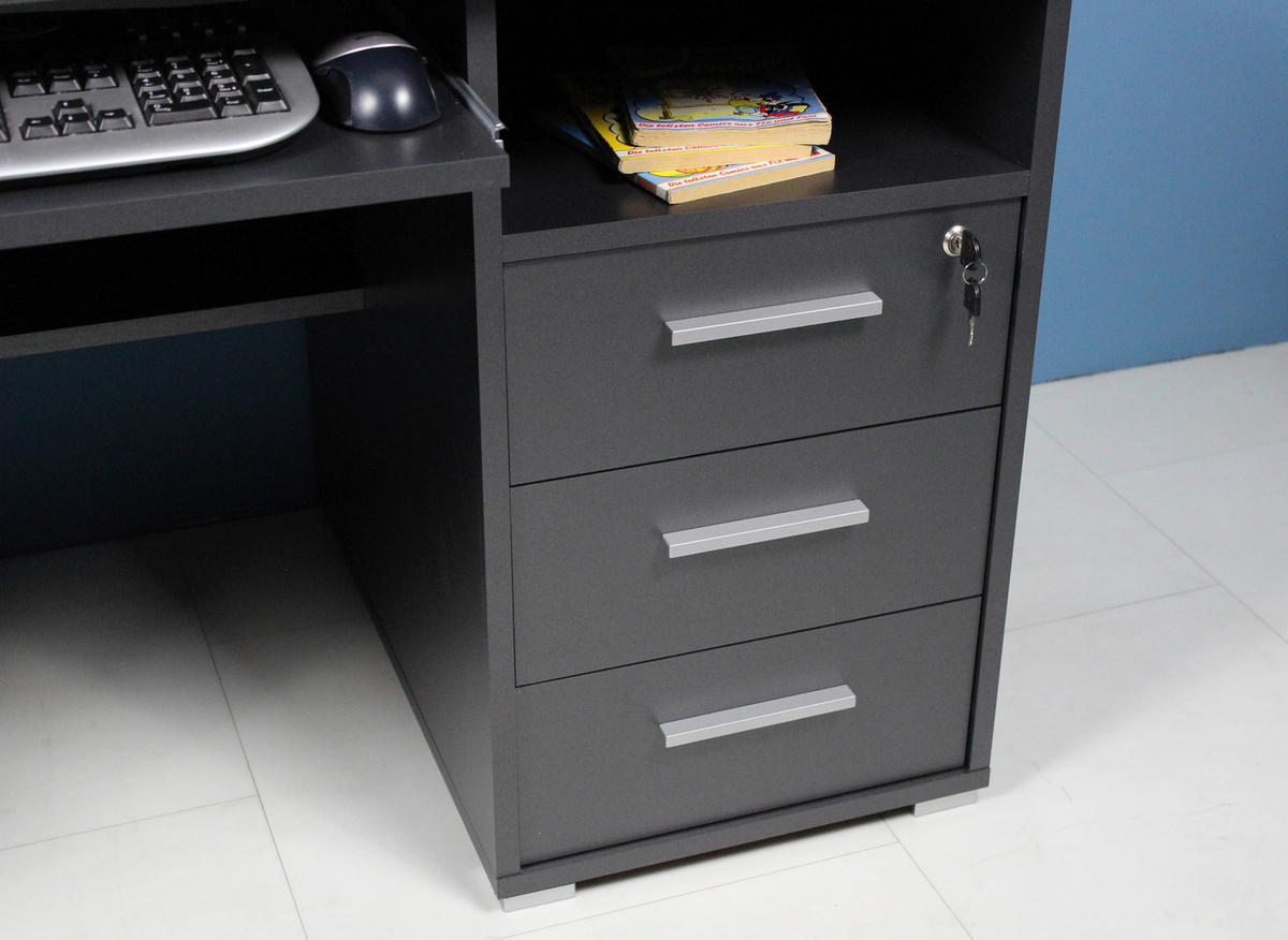 SCHREIBTISCH 145/70/75 cm  in Anthrazit  - Anthrazit/Alufarben, Design, Holzwerkstoff/Metall (145/70/75cm) - Germania