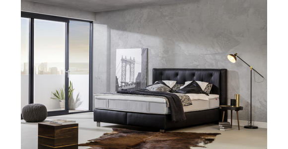BOXSPRINGBETT 180/200 cm in Schwarz - Chromfarben/Schwarz, Design, Leder/Textil (180/200cm) - Ambiente