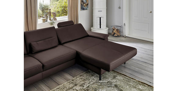 ECKSOFA in Echtleder Dunkelbraun  - Dunkelbraun/Schwarz, Design, Leder/Metall (334/176cm) - Dieter Knoll