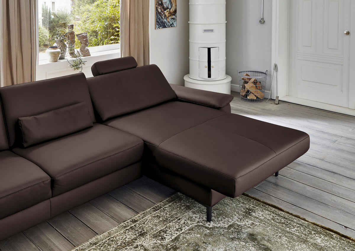 ECKSOFA in Echtleder Dunkelbraun  - Dunkelbraun/Schwarz, Design, Leder/Metall (334/176cm) - Dieter Knoll