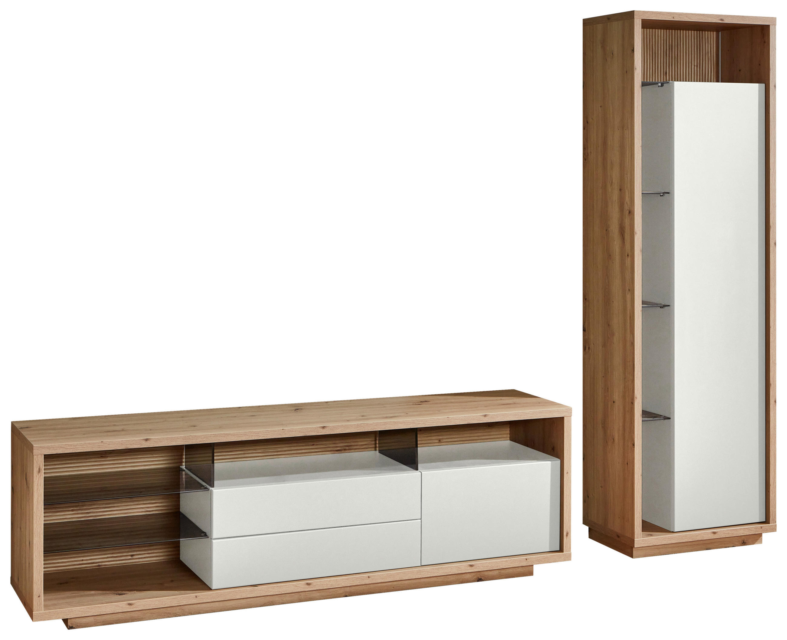 WOHNWAND  in Weiß, Eiche Artisan  241/183,5/42 cm  - Weiß/Eiche Artisan, Design, Glas/Holzwerkstoff (241/183,5/42cm) - Stylife