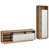 WOHNWAND  in Weiss, Eiche Artisan 241/183,5/42 cm  - Weiss/Eiche Artisan, Design, Glas/Holzwerkstoff (241/183,5/42cm) - Stylife