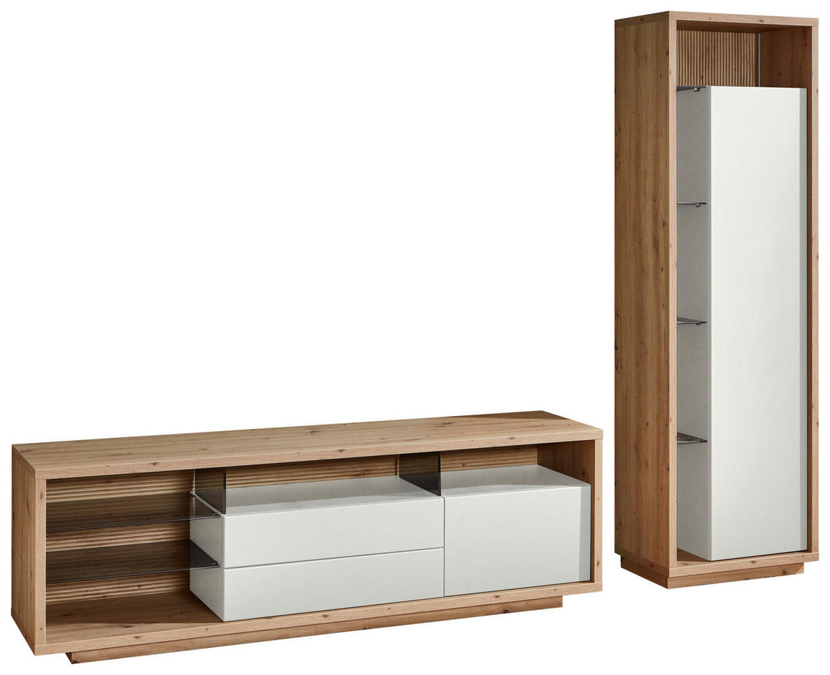 WOHNWAND  in Weiss, Eiche Artisan 241/183,5/42 cm  - Weiss/Eiche Artisan, Design, Glas/Holzwerkstoff (241/183,5/42cm) - Stylife