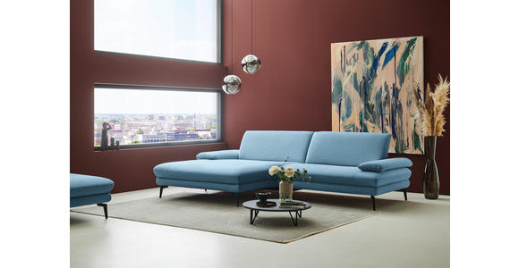 ECKSOFA  in Chenille, Flachgewebe Blau  180/284 cm  - Blau/Schwarz, Design, Textil/Metall (180/284cm) - Dieter Knoll