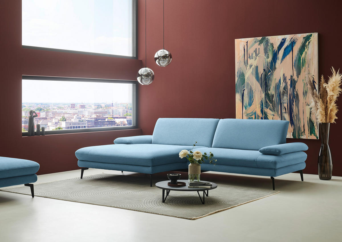 ECKSOFA Chenille, Flachgewebe Blau  - Blau/Schwarz, Design, Textil/Metall (180/284cm) - Dieter Knoll