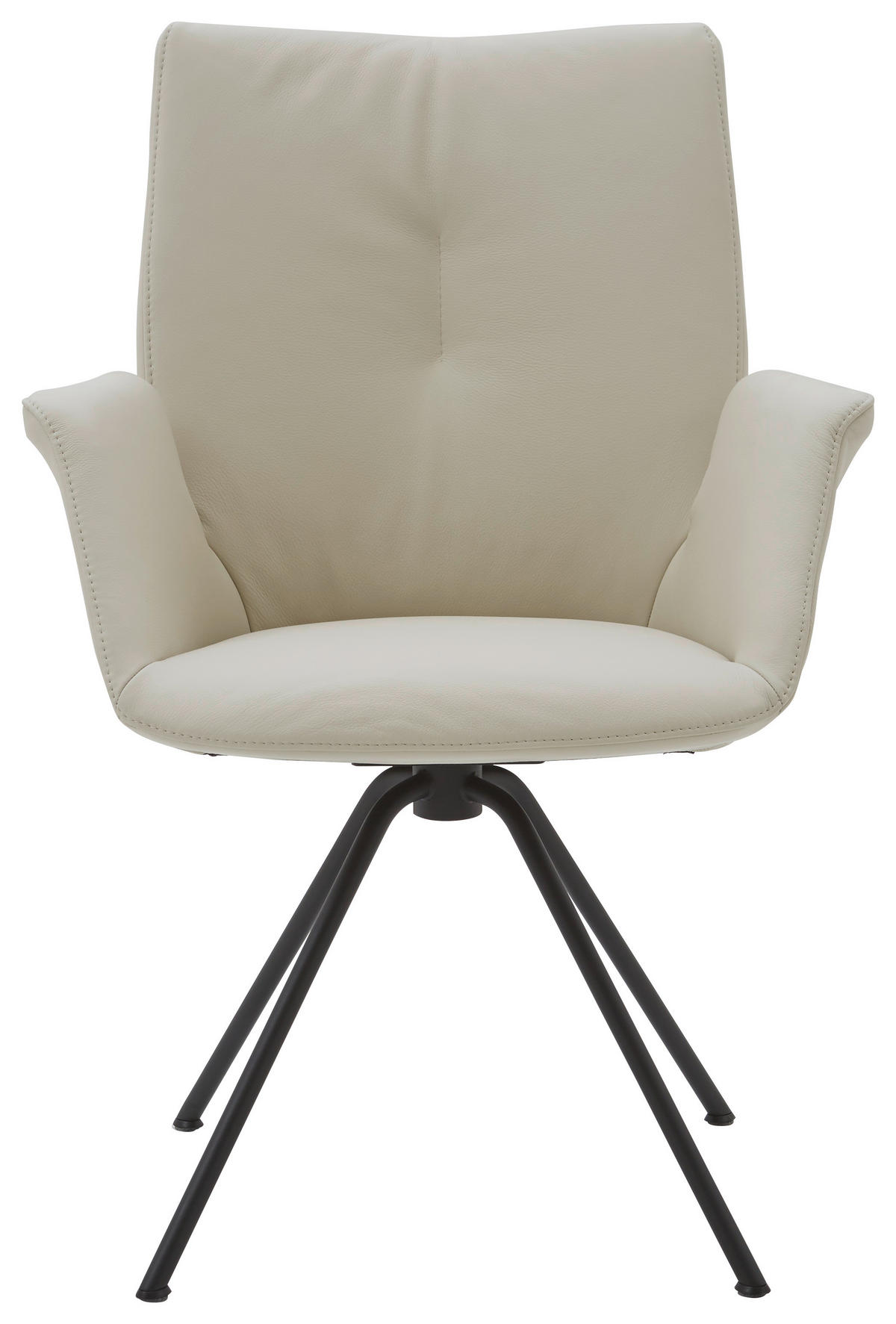 ARMLEHNSTUHL  in Stahl Echtleder pigmentiert  - Creme/Schwarz, Design, Leder/Metall (65/91/63cm) - Dieter Knoll