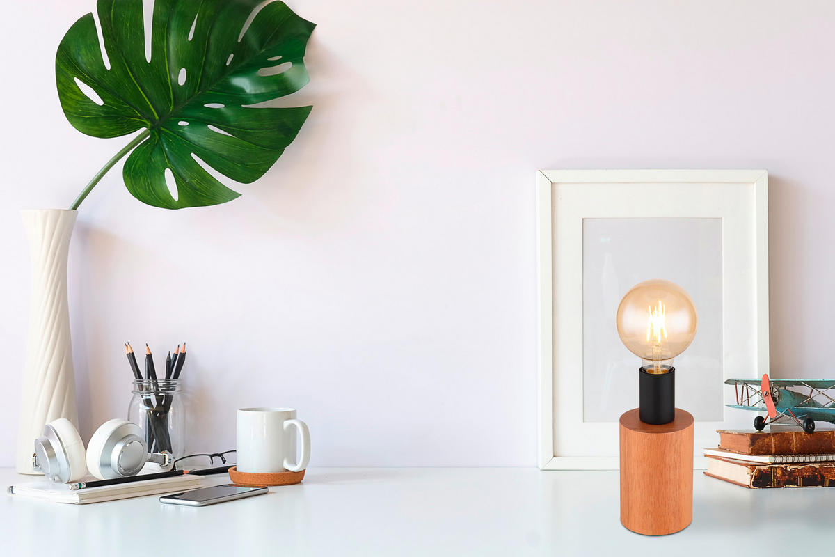 TISCHLEUCHTE 9/19,5 cm   - Dunkelbraun/Schwarz, KONVENTIONELL, Holz/Metall (9/19,5cm) - Globo