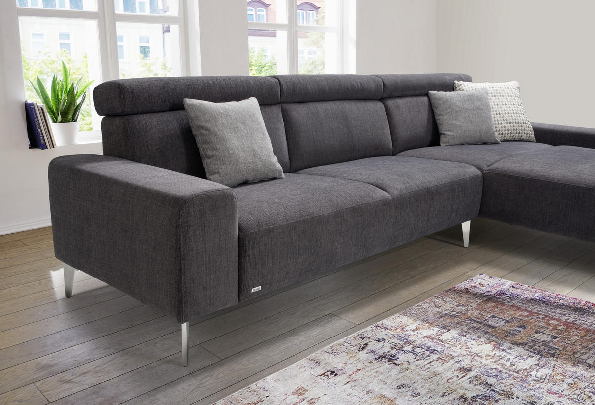 ECKSOFA Dunkelbraun Webstoff  - Dunkelbraun/Alufarben, Design, Textil/Metall (205/308cm) - Sedda