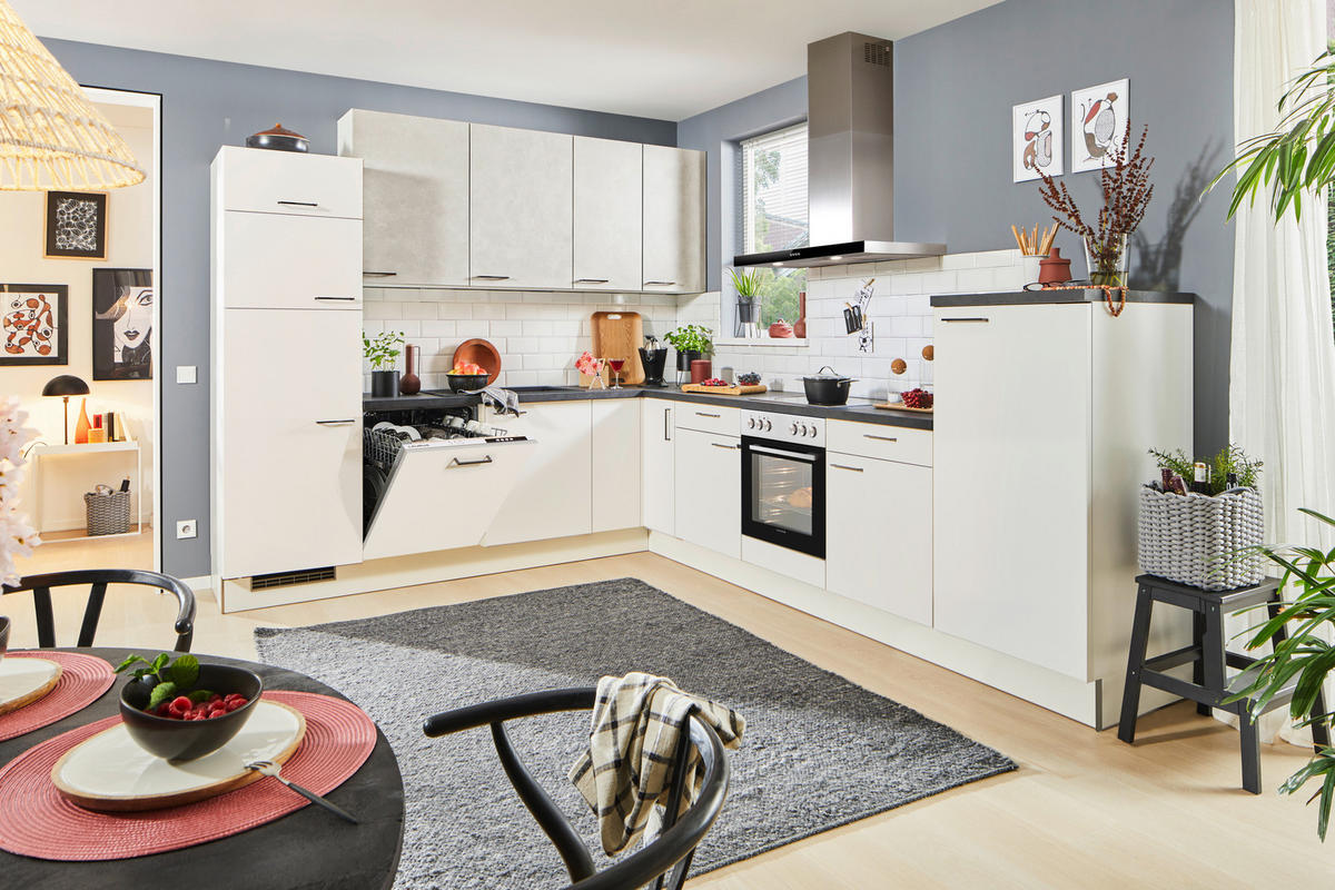 ECKKÜCHE 270/330 cm  in Weiß, Sandfarben  - Sandfarben/Schwarz, Design, Holzwerkstoff/Metall (270/330cm) - Xora